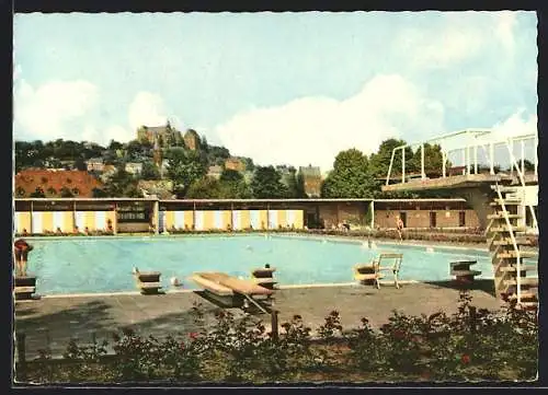 AK Marburg a. d. Lahn, Blick vom Strandbad auf das Landgrafenschloss