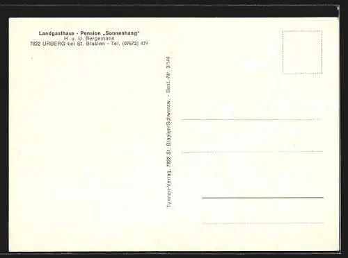 AK Urberg /Schwarzwald, Pension Sonnenhang mit Café, Bes. H. und U. Bergemann