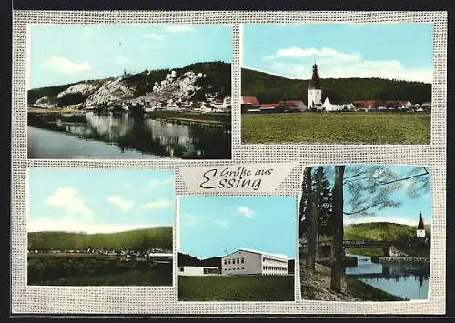 AK Essing-Altessing, Dorfkirche, Fluss mit Brücke, Ortsansichten