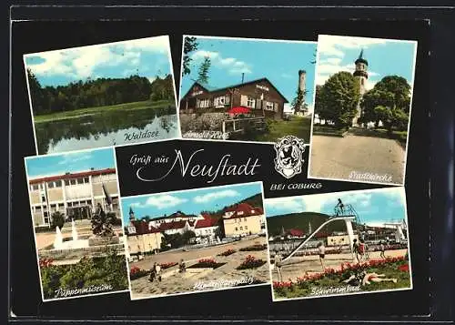 AK Neustadt bei Coburg, Gasthaus Arnold-Hütte, Puppenmuseum, Hindenburgplatz, Schwimmbad, Stadtkirche