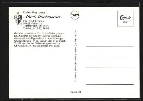 AK Marienstatt, Café-Restaurant Abtei Marienstatt v. Hendrik Takes, mit Innenansichten