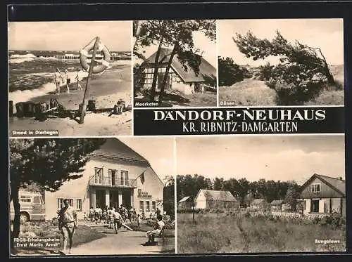 AK Dändorf-Neuhaus, FDGB-Erholungsheim Ernst Moritz Arndt, Strand in Dierhagen, Moorkaten, Dünen