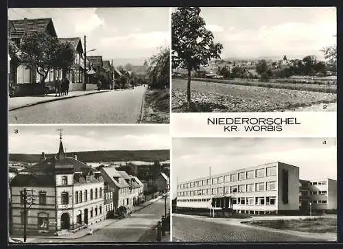 AK Niederorschel /Worbis, Friedrich-Engels-Strasse, Hauptstrasse, Dr.-Theodor-Neubauer-Schule, Gesamtansicht