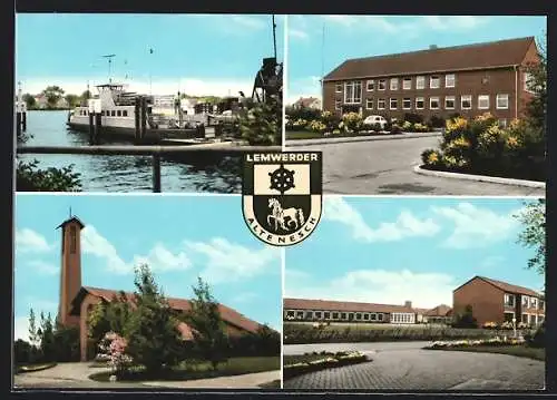 AK Lemwerder i.O., Vier Ansichten aus dem Ort mit Wappen