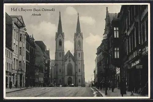 AK Hof, Altstadt mit Kirche