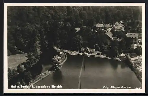 AK Hof a. Saale, Ruderanlage Eisteich, orig. Fliegeraufnahme