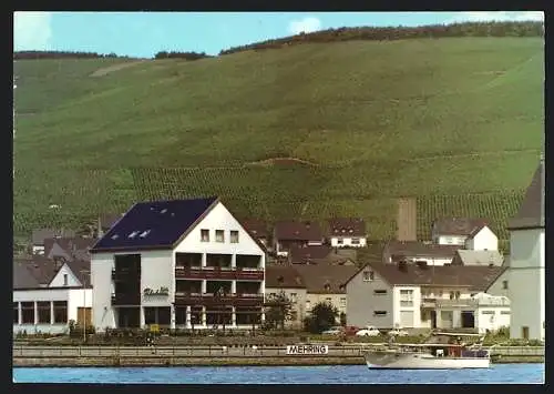 AK Mehring /Mosel, Gasthaus-Pension zum Fährturm M. Müller von der Mosel aus