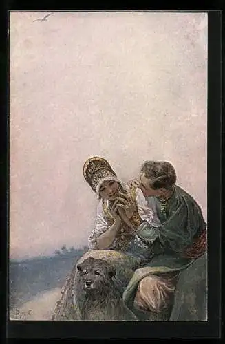 Künstler-AK S. Solomko: Verehrer gesteht einem Mädchen seine Liebe