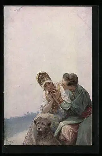 Künstler-AK S. Solomko: Verehrer gesteht einem Mädchen seine Liebe