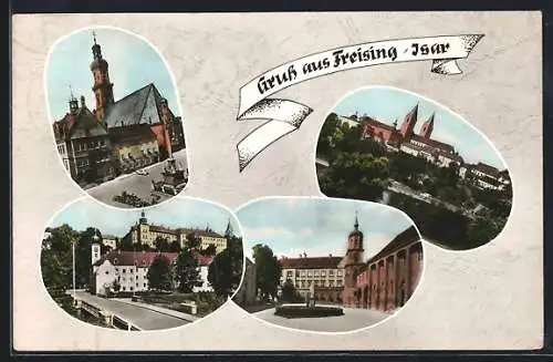 AK Freising /Isar, Kirche, Dorfplatz und See