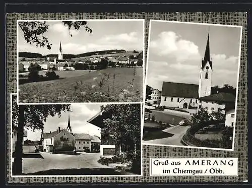 AK Amerang im Chiemgau /Obb., Gasthof zur Post, Dorfkirche und Gesamtansicht