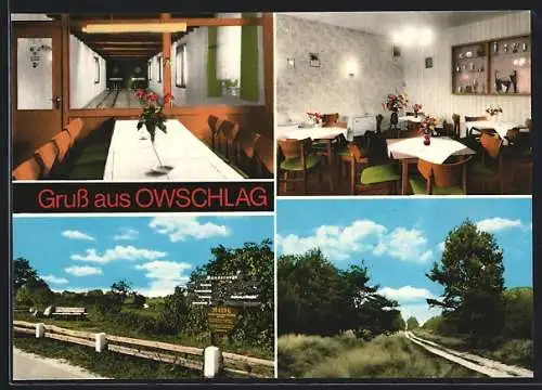 AK Owschlag, Gastwirtschaft De Muusfall, Bes. Detlef Kornappel, Innenansichten und Landschaft