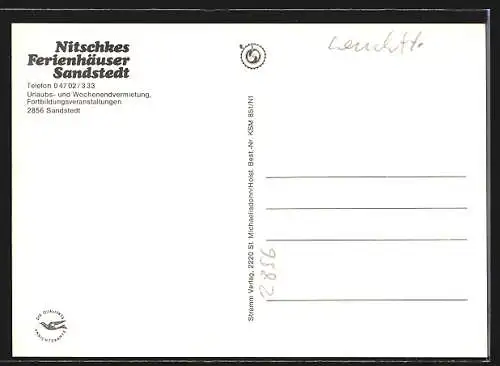 AK Sandstedt, Nitschkes Ferienhäuser, Innen- und Aussenansichten
