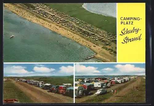AK Schuby / Schwansen, Campingplatz am Strand, Bes. H. Braukmann, Fliegeraufnahme