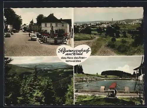 AK Schwarzenbach am Wald, Café Kammerer, Schwimmbad, Gesamtansicht