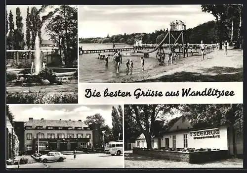 AK Wandlitz, Strandpartie, Blick auf den Bahnhof, HO-Gaststätte Seekrug
