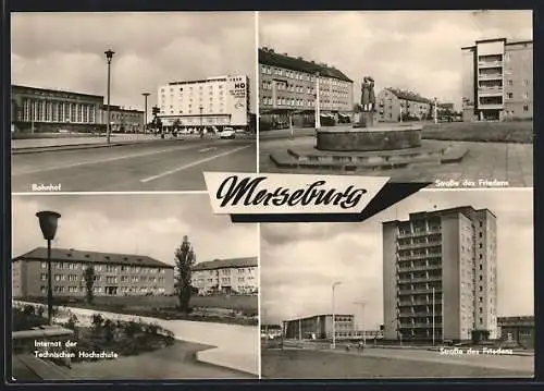 AK Merseburg, Bahnhof, Strasse des Friedens