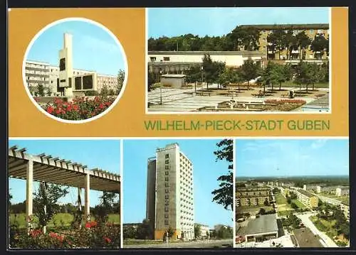 AK Guben, Blick auf den WK Obersprucke, Wilhelm-Pieck-Monument