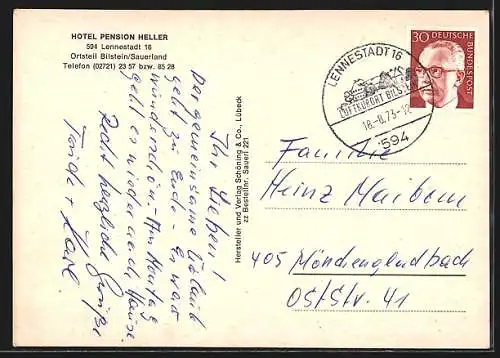AK Lennestadt-Bilstein /Sauerland, Hotel-Pension Heller