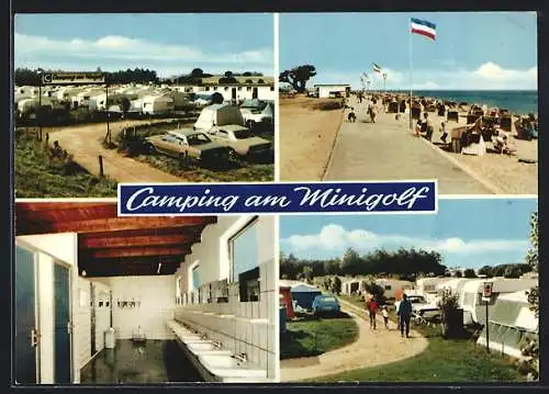 AK Süssauer Strand /Ostsee, Campingplatz am Minigolf v. Horst Ratzlaff, Strandpartie, sanitäre Anlage