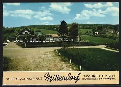 AK Buchhagen, Blick auf das Ausflugs-Gasthaus Mittendorf