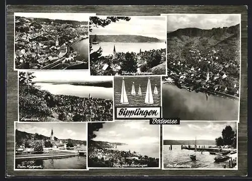 AK Sipplingen /Bodensee, Kurpark, am Landesteg, Blicke nach Bodman und Überlingen, Alpenpanorama