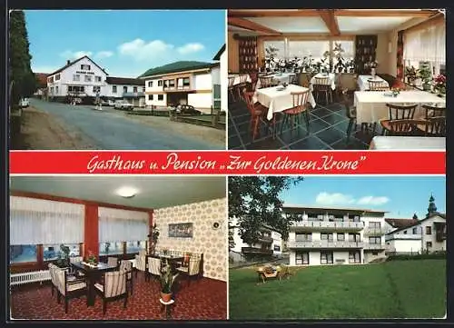 AK Waldmichelbach, Gasthaus-Pension Zur goldenen Krone v. Hans Walter, mit Innenansichten