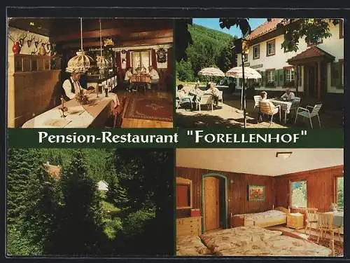 AK Oberprechtal /Südl. Schwarzwald, Pension-Restaurant Forellenhof mit Innenansichten, Triberger Strasse 57