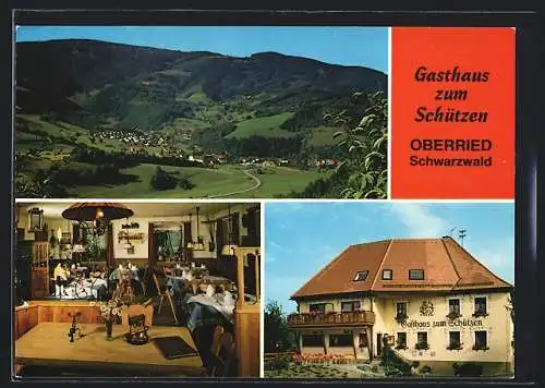 AK Oberried /Schwarzwald, Das Gasthaus Schützen der Familie Heizmann mit Innenansicht, Weilersbacher Str. 7