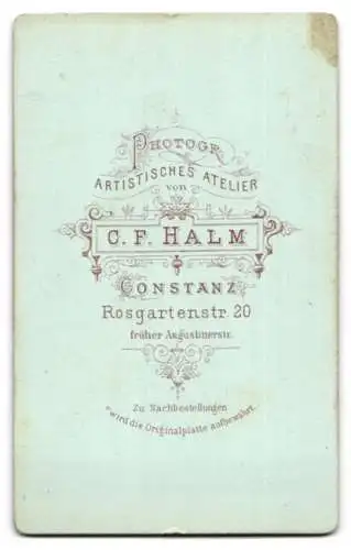 Fotografie F. Halm, Constanz, Rosgartenstr. 20, Porträt eines jungen Mannes.