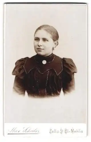 Fotografie Max Schüler, Zella St Bl.-Mehlis, Strasse Zella-Mehlis, Portrait einer jungen Frau in dunkler Kleidung