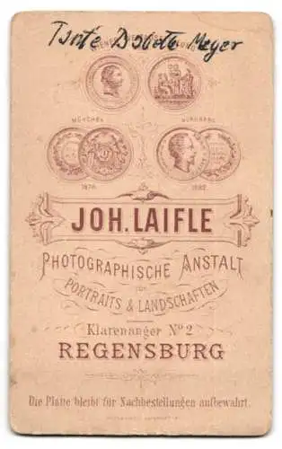 Fotografie Joh. Laifle, Regensburg, Klarenanger 2, Porträt einer ernst blickenden Dame