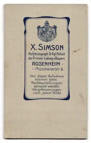 Fotografie X. Simson, Rosenheim, Münchenerstrasse 6, Porträt einer jungen Frau