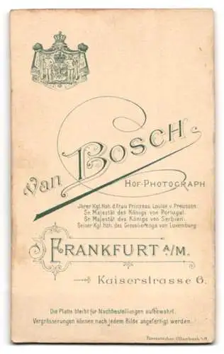 Fotografie van Bosch, Frankfurt a/M, Kaiserstrasse 6, Porträt einer Dame mit elegantem Kleid