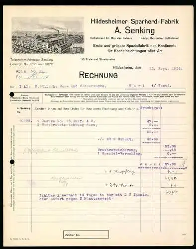 Rechnung Hildesheim 1914, A. Senking, Sparherd-Fabrik, Die Gesamte Werkanlage aus der Vogelschau