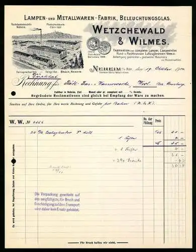 Rechnung Neheim a. d. Ruhr 1914, Wetzchewald & Wilmes, Lampen- & Metallwaren-Fabrik, Das Werk aus der Vogelschau