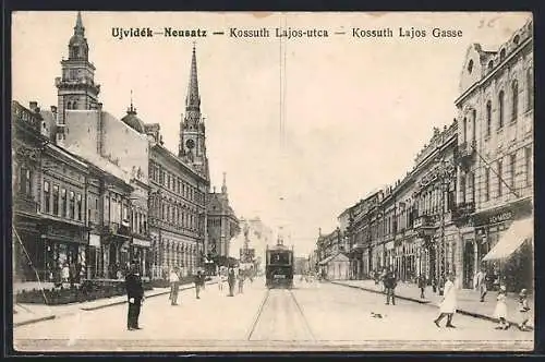 AK Neusatz, Strassenbahn in der Kossuth Lajos Gasse