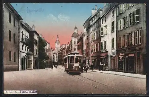 AK Diedenhofen, Strassenbahn in der Bismarckstrasse