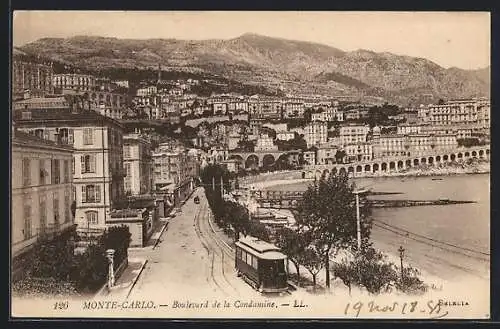 AK Monte-Carlo, Boulevard de la Condamine, Strassenbahn