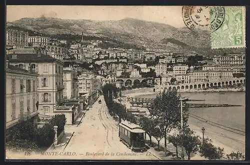 AK Monte-Carlo, Boulevard de la Condamine, Strassenbahn