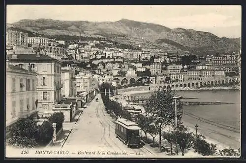 AK Monte-Carlo, Boulevard de la Condamine, Strassenbahn