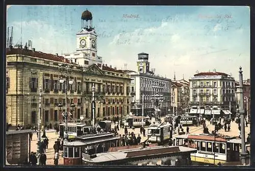 AK Madrid, Puerta del Sol, Strassenbahn