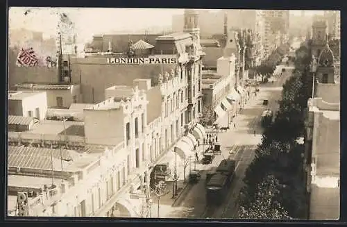 AK Montevideo, Strassenpartie mit Strassenbahn