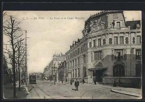 AK Pau, La Poste et le Cours Bosquet, Strassenbahn