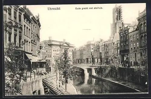 AK Utrecht, Oude gracht met stadhuis, Strassenbahn