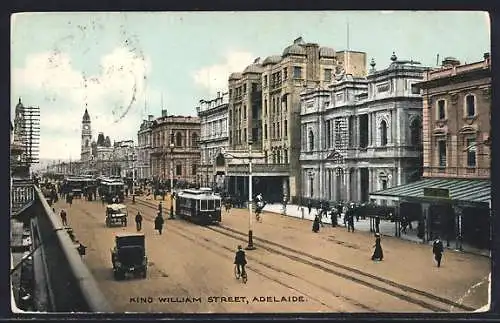 AK Adelaide, King William Street, Strassenbahn