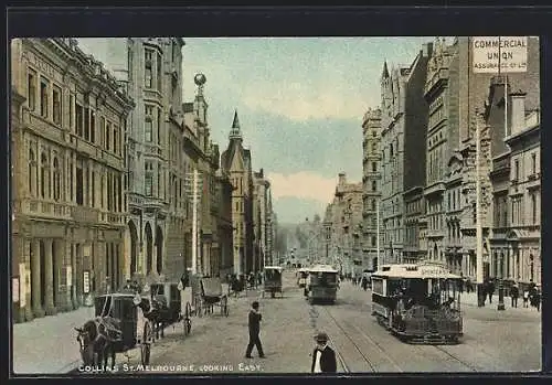 AK Melbourne, Collins St. looking East, Strassenbahn