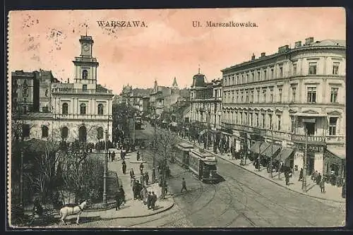 AK Warszawa, Ul. Marszalkowska, Strassenbahn