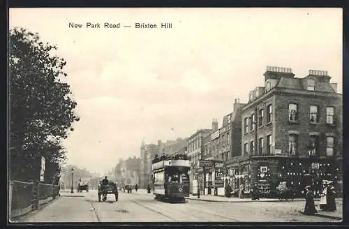 AK Brixton Hill, New Park Road, Strassenbahn