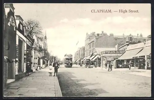 AK Clapham, High Street, Strassenbahn